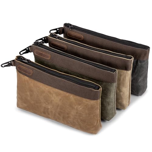 Waxed Canvas Tool Pouches 4 Pack – 11-Inch Heavy-Duty Zipper Tool Bags Set, Waterproof Utility Storage Pouches for Tools, Cables, Gear & Supplies – Rugged Tool Organizer Bags | Heavy Duty Zipper, Waterproof, Utility Organizer, Rugged Storage