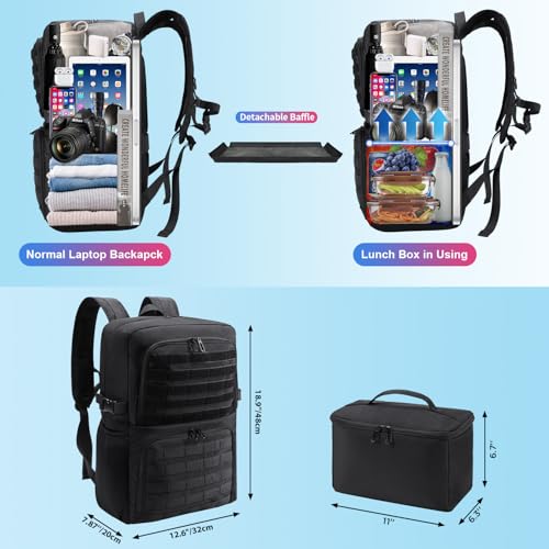 BERTASCHE Lunch Backpack, Laptop Backpack 17 inch for Work w/Insulated Cooler Lunch box for Men Women, Casual Daypack for Travel Commuter Picnic College,Black - size: 17.3 inch-Lunch Box