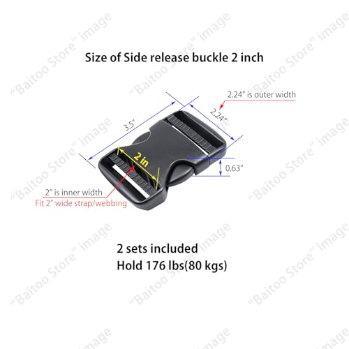 Side Release Buckles Heavy Duty Plastic Buckle Snap Clips Clasps Backpack Buckle Replacement for Strap - style: 2 Inch - 2sets