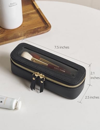 Popvibe Makeup Brush Travel Case Slim Makeup Bag for Women Clear Cosmetic Bag Cute Makeup Case Black Toiletry Bag for Traveling Transparent Car Makeup Bag Aesthetic Makeup Brush Bag - color: Black, style: Slim Sleek