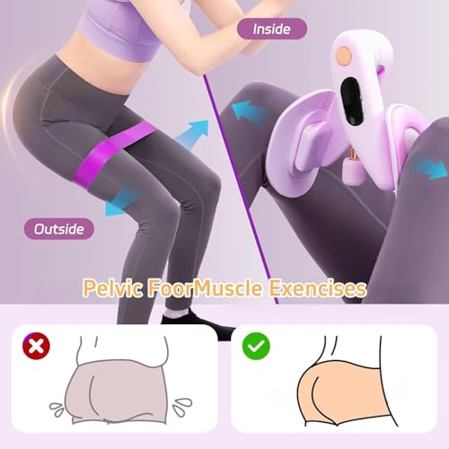 Upgraded Purple Inner Thigh Exerciser with LED Display, 0-70lb Adjustable Inner Thigh Exerciser, Pelvic Floor Muscle Trainer, 360°Hip Trainer for Women Postpartum Recovery