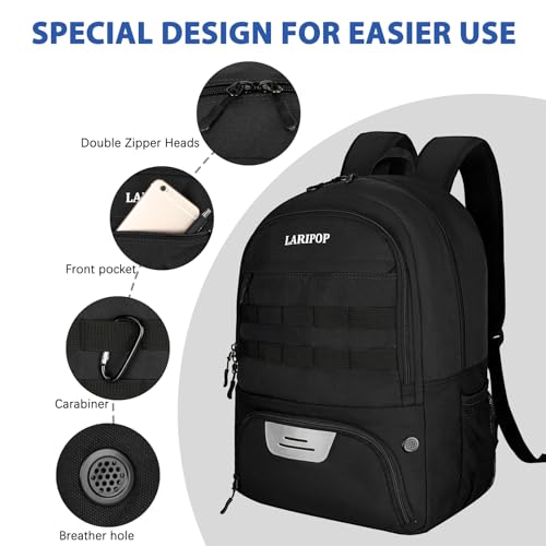LARIPOP Soccer Backpack with Ball Holder & Shoe Compartment Large Capacity Sports Bag for Training - color: black