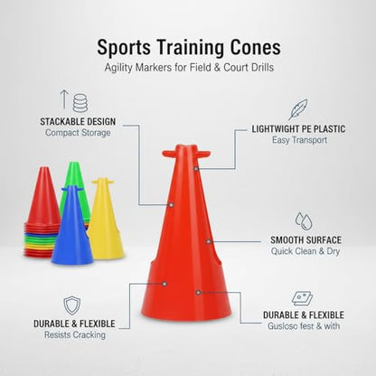Red PE Plastic Agility Cones for Sports Training, Stackable Field Markers for Soccer and Basketball Drills - size: 3.94 x 3.94 x 7.87"