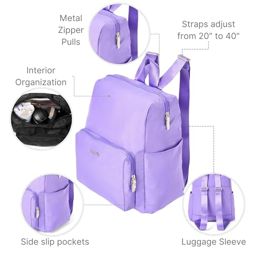 Carryall Packable Lightweight Travel Backpack 14x11" Folding Compact Nylon Washable Weekender Daypack w/Luggage Sleeve - color: Lavender Surf
