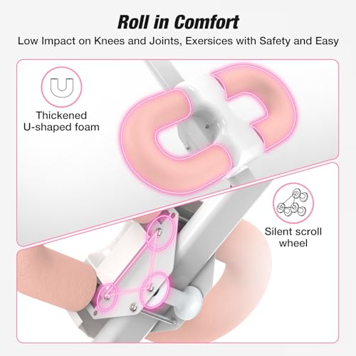 WARMOUNTS Ab Machine, Ab Workout Equipment, Adjustable Core & Ab Trainer Machine with Resistance Bands for Home Gym, Foldable, Knee Protection, Abdominal Exercise Equipment for Stomach Workout (Pink)