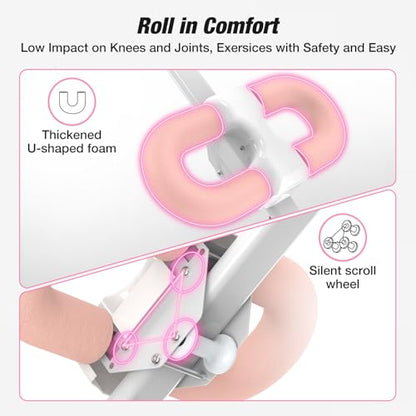 WARMOUNTS Ab Machine, Ab Workout Equipment, Adjustable Core & Ab Trainer Machine with Resistance Bands for Home Gym, Foldable, Knee Protection, Abdominal Exercise Equipment for Stomach Workout (Pink)