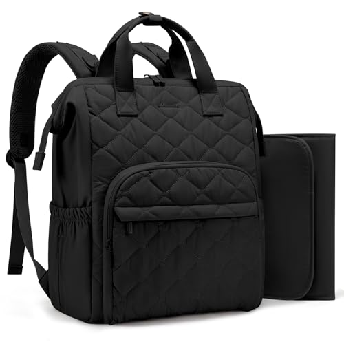 LOVEVOOK Diaper Bag Backpack, Large Baby Bag for Girl Boy with Changing Pad, Diaper Backpack for Mom Dad with Stroller Buckles, Black - color: Black, size: Large