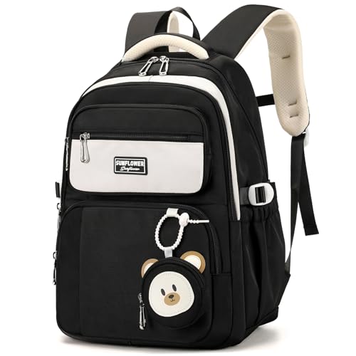 Leaper Preppy Backpack for Teens : 18.5 inch Bookbag Multi-pocket for School Daily -Water Resistant Anti Theft Middle Highschool Student - Aged 10-16 - Gifts for Girls and Kids（Black） - color: Black-9802