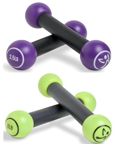 ZUMBA Set of 1 and 2.5 lb Dumbbells, Compact, Vibrant Purple Dumbbells for Women, 12 Pounds, Metal with Silicone Handle, Perfect for Home Workouts