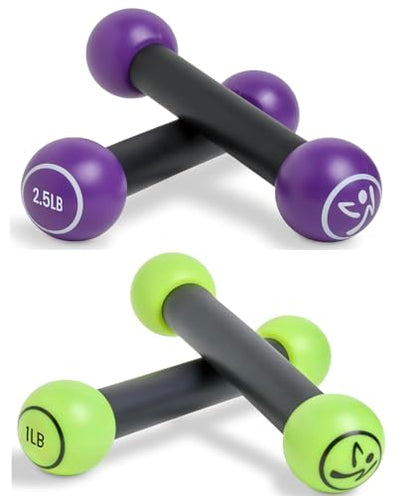 ZUMBA Set of 1 and 2.5 lb Dumbbells, Compact, Vibrant Purple Dumbbells for Women, 12 Pounds, Metal with Silicone Handle, Perfect for Home Workouts