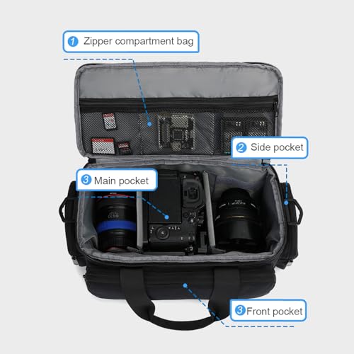 Andoer Camera Case Small Camera Bag Travel Camera Shoulder Bag Water-Resistant Shock-Proof Camcorder Bag DSLR Camera Bag for Mirrorless Camera with Removable Dividers and Shoulder Strap for Women Men