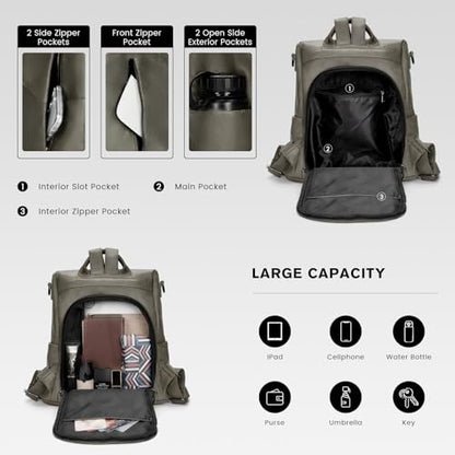 molshine Backpack,Fashion Casual Travel PU Leather Daypack Bag Shoulder Rucksack Handbags for Women HB041 - color: Green