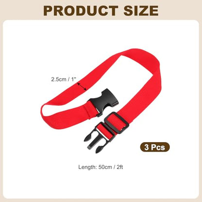 PATIKIL Utility Straps with Quick Release Buckle, (1 Inch x 2 Feet, Red) (3 Pcs) Adjustable Luggage Polyester Straps Backpack Webbing, Suit for Sleeping Bag/Camping/Hiking - color: Red, size: 1 Inch x 2 Feet