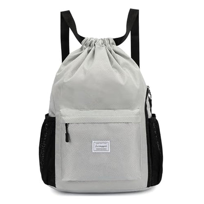 FUXINGYAO Drawstring Backpack Sports Gym Bag with Shoes Compartment, String Backpack Cinch for Women Men (Grey) - color: Grey