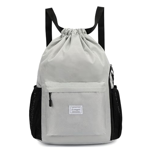 FUXINGYAO Drawstring Backpack Sports Gym Bag with Shoes Compartment, String Backpack Cinch for Women Men (Grey) - color: Grey