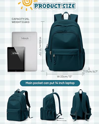 winspansy Backpack for School Teenage Girls Boys,Waterproof Lightweight School Bags Travel Daypack Simple Cute College Backpack Rucksack for Women Men fit 14 Inch Laptop,Peacock Blue - color: A2-peacock Blue