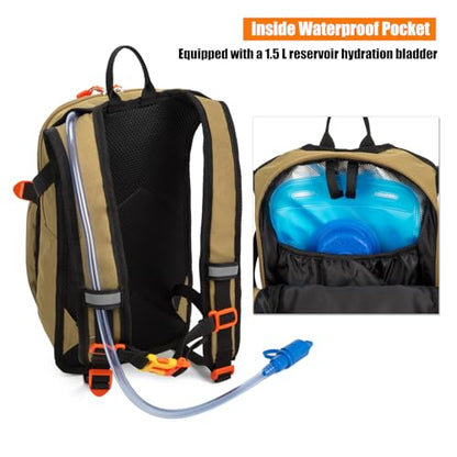 Kids Hydration Backpack, Water Hiking Backpack for Boys or Girls with 1.5L Reservoir Bladder - color: Brown