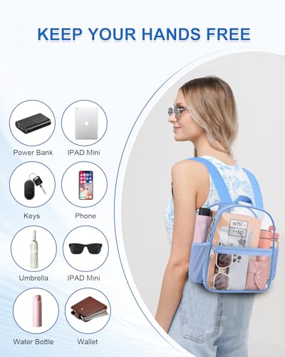 Clear Backpack for Stadium Events, 12x12x6 Small Clear Plastic bag with Reinforced Straps for Game Security Festival Concert - color: Sky Blue