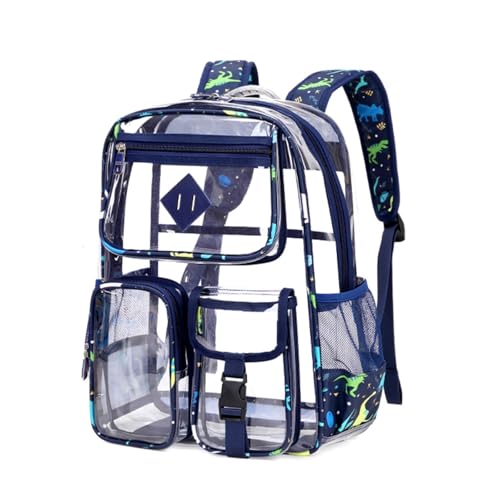 Clear Backpack for Girls Large Heavy Duty Transparent Bookbag for Middle School Kids Travel Daypacks - color: Blue Dinosaur