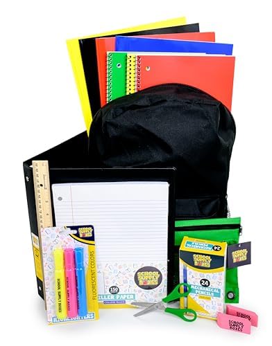 School Supply Boxes | 17" (Black or Clear) Backpack Bundle for (Elementary, Intermediate, or High School) (High School, Black) - color: Black, style: High School