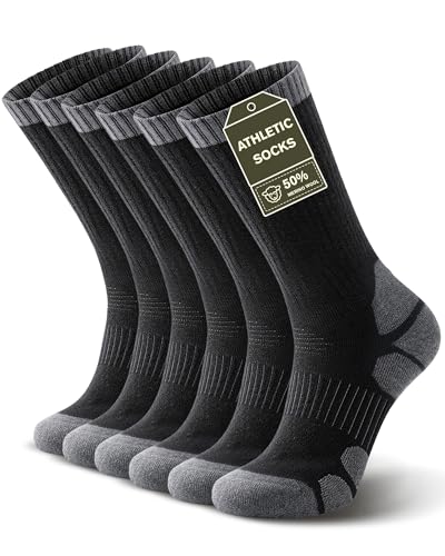 TANSTC Merino Wool Hiking Socks, Breathable Cushioned Running Socks, Moisture Wicking Anti-Blister for Men Women - 3 Pairs - color: Long-black (3 Pairs), size: 10-12