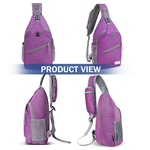 ZOMAKE Sling Bag,Small Crossbody Sling Backpack,Water Resistant Shoulder Daypack for Travel,Anti Thief Chest Bag for Hiking(Purple(Stripe)) - color: Purple(stripe)