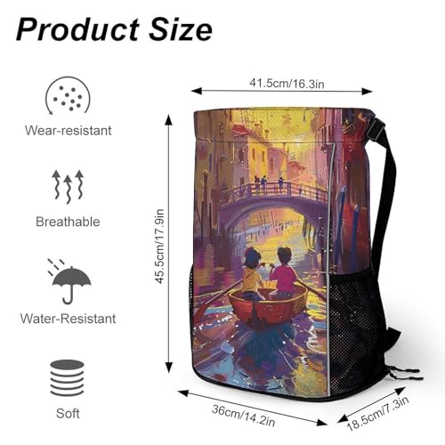 Drawstring Gym Backpack with Shoe Compartment And Wet Pocket, 28L Lightweight Waterproof Take A Raft Sports Backpack for Workout Swim Beach Travel String Bag for Men Women