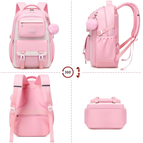 Makukke School Backpack for Girls Book Bag Set, School Bag for Teens Girls Kid Children Elementary Middle School Student, Waterproof Black Backpack - color: Black