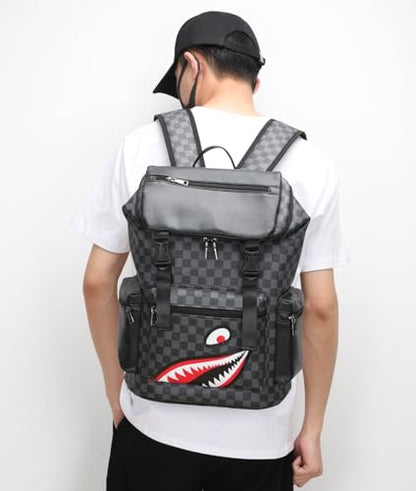 Leather laptop backpack, PU leather backpack Men Women, casual backpack, water-resistant, for daily commuting, work travel (Black-L) - color: Black-02