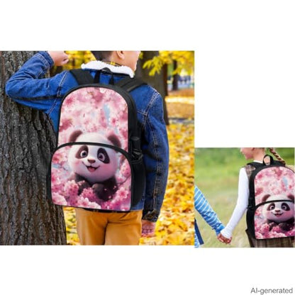 Cherry Blossom Panda Backpack for Girls Kids Backpack with Lunch Box Water Bottle Holder and Big Pencil Case 4Pcs Set 17" Bookbag with Front Pocket for School Lightweight Elementary School Bag - color: Cherry Blossom Panda