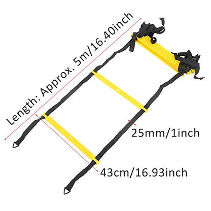 12 Rungs Soft Agile Step Ladder, Football Training Ladder, Adjustable Spacing Speed Ladder with Triangular Hook for Grass, Reinforced Belt for Coordination and Warm - Up