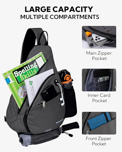 WATERFLY Sling Bag Sling Backpack Small Crossbody Shoulder Bag for Men Women Traveling Cycling Hiking Daypack - color: Dark Grey