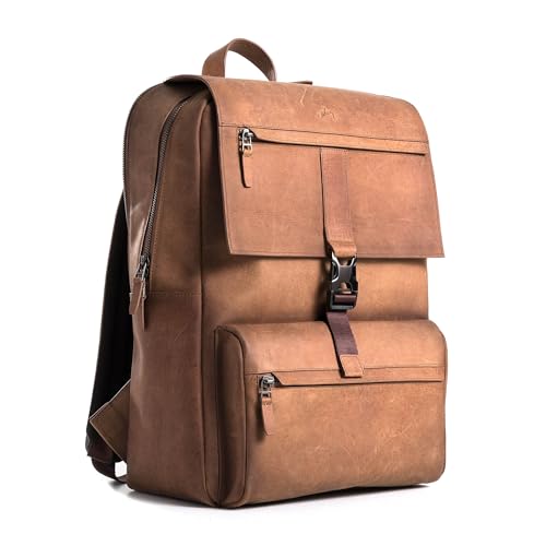 Leather Backpack for Men & Women, Classic Brown - Handcrafted Top Grain Leather Backpack with 17-Inch Laptop Sleeve - Lightweight, Stylish & Durable for Business, Travel & Work - 33cm x 16cm x 40cm - color: 02 Brown