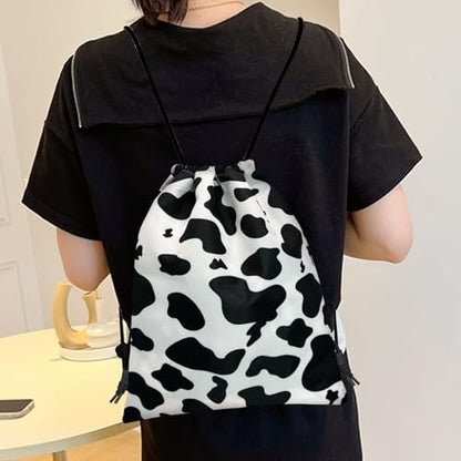 Drawstring Backpack Draw String Bag Sports Gym Bags Waterproof Cute Aesthetic Sackpack for Unisex Women Sports Beach Travel(13"×17")-Black Cow - color: Z6-black Cow