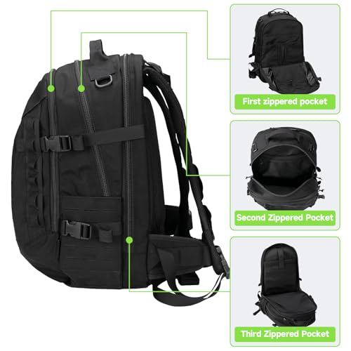 EXCELLENT ELITE SPANKER 40L Tactical Military Backpack for Men and Women Large Rucksack Assault Pack Bag for Outdoor Camping, Hiking(Black) - color: Black
