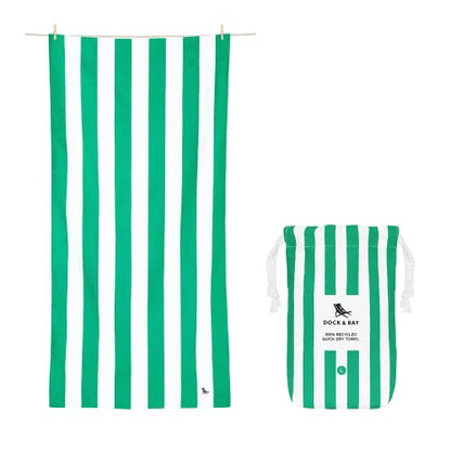 Dock & Bay Beach Towel - Quick Dry, Sand Free - Compact, Lightweight - 100% Recycled - Includes Bag - Cabana - Cancun Green - Large (160x90cm, 63x35) - color: Cabana - Cancun Green, size: Large (160x90cm, 63x35")