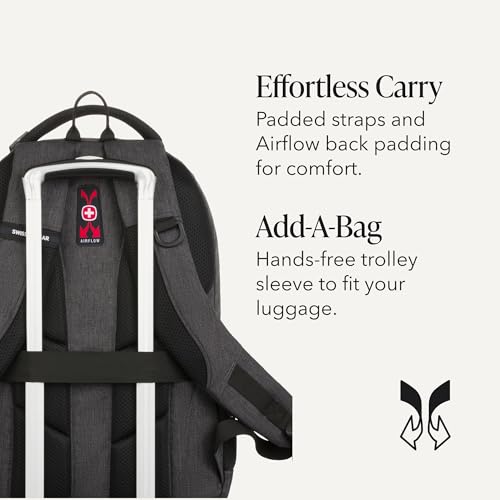 SwissGear 5505 Cecil 16” Laptop Backpack Charcoal – Daily Laptop Bag with Gear Attachment Options – Multiple Organizer Pockets & Padded Shoulder Straps - color: Charcoal