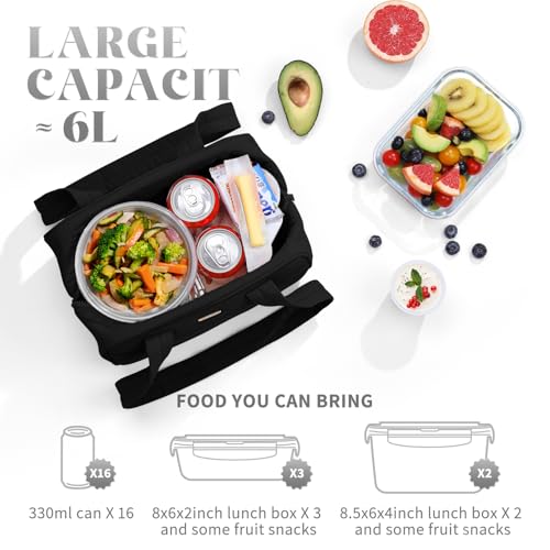 Insulated Lunch Bag，Freezable Lunch bag，Built-in Ice Pack Small Cooler，Lunch Bags for Women ，Waterproof and Durable，Suitable for Work, Picnics, Travel, and Meal Preparation（Black） - color: L-Black