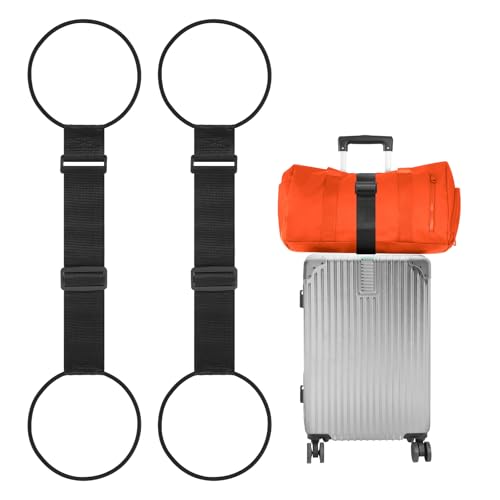 BILIONE Add a Bag Luggage Straps 2 Pack, Adjustable Bungee Elastic Belt to Connect Two Suitcases, Secure Carry On & Travel Essentials (Black) - color: Black, size: 2 Pack
