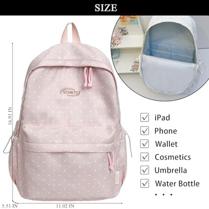 Cute Aesthetic Backpack Y2K Simple Heart Star Print Kawaii Backpacks Travel Laptop Rucksack Backpack for Women (Pink) - color: Pink