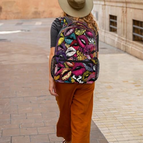 Lips Kids Backpack for Girl Boy Waterproof Kids Back Pack | Art Modern School Bookbag fit Women Men Lightweight Rucksack Casual Daypack Carry On Bag for Work Hiking Camping Gym Travel - color: Art Lips Modern