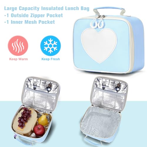 ACESAK Backpack for Girls - Bookbag Backpacks Schoolbag for Girls Kids Teen Women Casual Travel Daypacks - School Bag Elementary Middle School College Cute Backpack with Lunch Box (Blue White) - color: Blue White