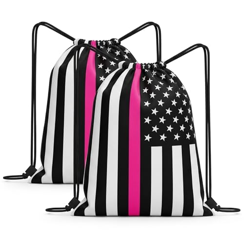 Pink Stripe American Flag Drawstring Backpack, Lightweight Cinch String Sports Sackpack for Men & Women,pack of 2 - color: Americanflag-pink Stripe
