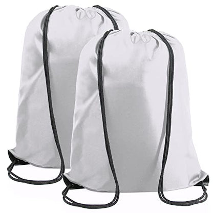 BeeGreen White Drawstring Backpack Bags Bulk 2 Pack String Bags X-Large 22.4" L x 17.5" W Sports Cinch Sackpack Gym Machine Washable Heavy Duty for Men Women - color: White