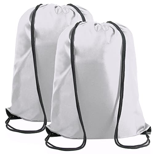 BeeGreen White Drawstring Backpack Bags Bulk 2 Pack String Bags X-Large 22.4" L x 17.5" W Sports Cinch Sackpack Gym Machine Washable Heavy Duty for Men Women - color: White
