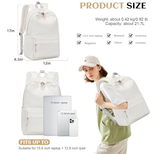 Bluboon School Backpack for Teen Girls Women Laptop Backpack College Bookbags Middle School Travel Work Commuter Back Pack(Solid Beige) - color: A Solid Beige