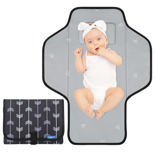 Baby Portable Changing Pad Travel - Waterproof Compact Diaper Changing Mat with Built-in Pillow - Lightweight & Foldable Baby Diaper Changer, Newborn Shower Gifts - color: Black-Arrows