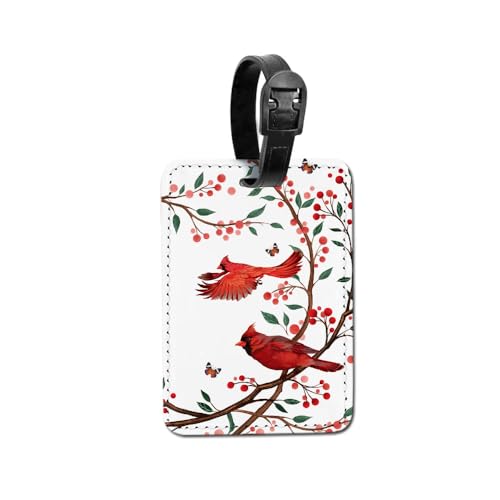 WIRESTER PU Leather Luggage Tag Name Tag Bag Tag for Travel Suitcase Baggage Luggage - Red Cardinal Birds - color: Red Cardinal Birds