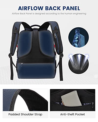 LOVEVOOK 17 inch Blue&White Travel Laptop Backpack with USB Charging Port, Anti-Theft, Water-Resistant, Modern Practical Unisex College/University Backpack - color: Blue&white, size: 17 inch