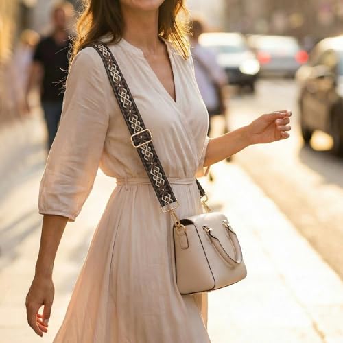 Replacement Purse Strap Shoulder Strap Adjustable Crossbody Strap for Women Crossbody Wide Shoulder Bag - color: Brown Diamond-gold Hardware